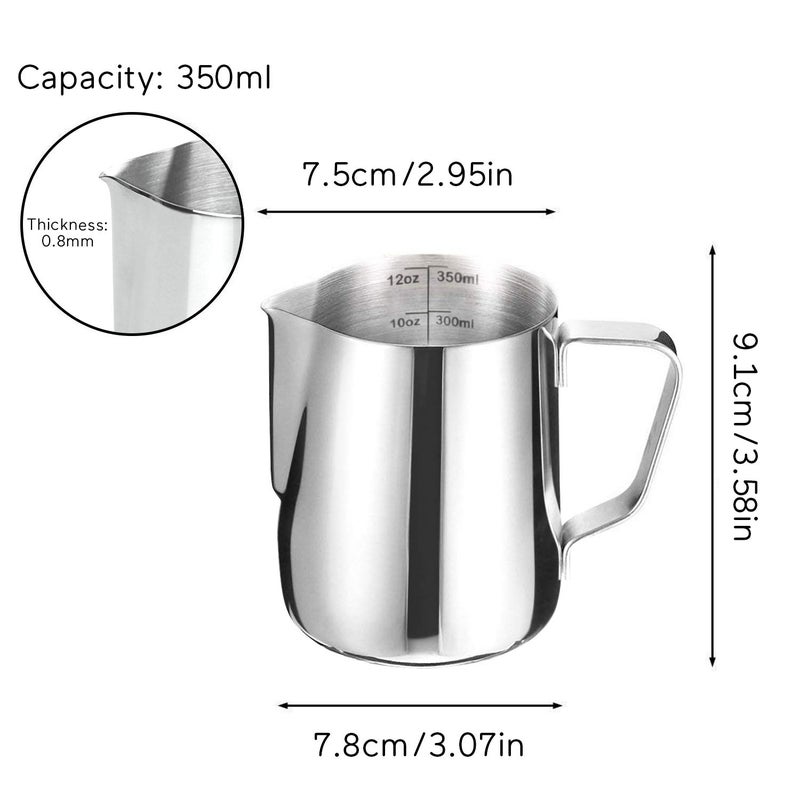 HOFASON 12oz Milk Frothing Pitcher, Stainless Steel Espresso Latte Cup Steaming Pitcher Creamer Cups, Milk Frother Cup Espresso Machine Accessories Barista Tools Jug for Coffee Cappuccino with Latte Art Pen - Image 5